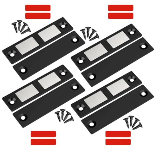 4-Pack magnetische Tür Fang schwarz, Heavy Duty Schrank Verriegelung, 30 Lb Schrank Schublade Tür Magnete, Doppelmagnete Verriegelung für Wohnmobil, Küche, Schrank Tür, Scheunentür