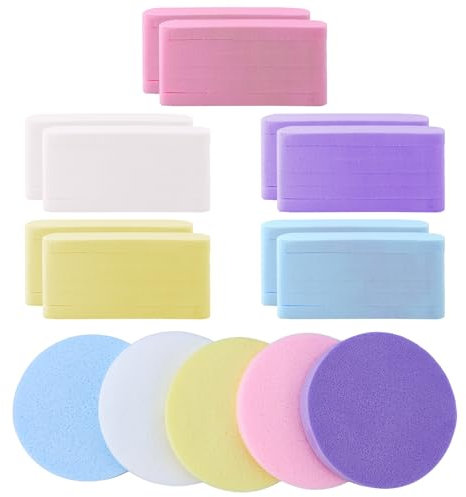 60 Pezzi Spugnette Viso Pulizia, Viso Compressa Spugna, Compresse Spugne per Viso in Cellulosa per la Pulizia del Facial, Esfoliante, Rimozione Trucco (Multicolore)