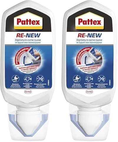 Pattex RE-NEW Bianco, Sigillante bagno e cucina per rinnovo fughe, Silicone sigillante bianco per rinnovare le fughe ed eliminare la muffa, applicazione facile, 1x80ml (Confezione da 2)