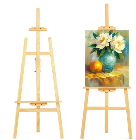 Staffelei Holz Groß Kiefernholz 150cm Holzstaffelei Feldstaffelei höhenverstellbar große, kleine Keilrahmen Staffelei für Kinder & Erwachsene, Hochzeit, Leinwände, Easel