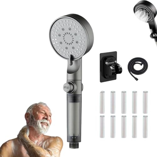Hydroboosts High Pressure 5-Mode Filtered Shower Head,Hydroboosts High Pressure 5 Mode Filtered Shower Head Filter with Handheld,Hydroboosts Showerhead,Built-in Power Wash,for Hard Water (Gray)