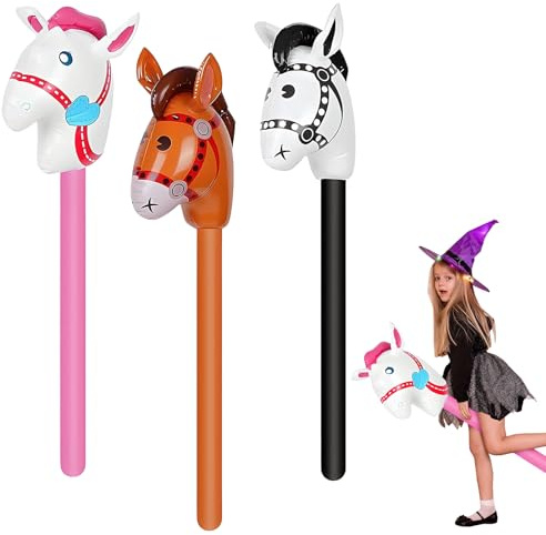 3 Pcs Horse Hobby, Inflatable Balloon Sticks, Pink Black Brown Interesting Design Easy to Use, Inflatable Horse Sticks for Decorating Birthday Parties, Pony Parties, Carnivals, Christmas(3 Colour)