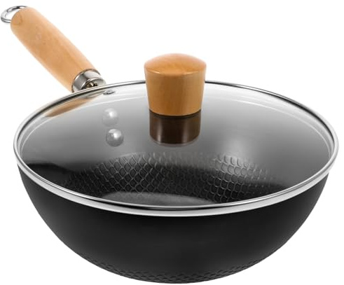 UKCOCO Sartén Wok Pequeña Antiadherente Para Cocina Gas Wok Chino Con Tapa Para Hacer Fritos