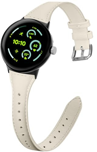EverAct Slim Leather Compatible with Google Pixel 4/3 45mm Watch Band, Thin Narrow Soft Genuine Leather Adjustable Sport Strap for Pixel 3 45mm Women Men