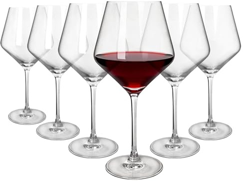Argon Tableware Soho Crystal Red Wine Glasses 680ml - Pack of 6, Lead-Free Crystal Wine Glass Set, Large Angular Tulip Bowl, Durable Pulled Stem, Gift Boxed Glassware for Home & Bar