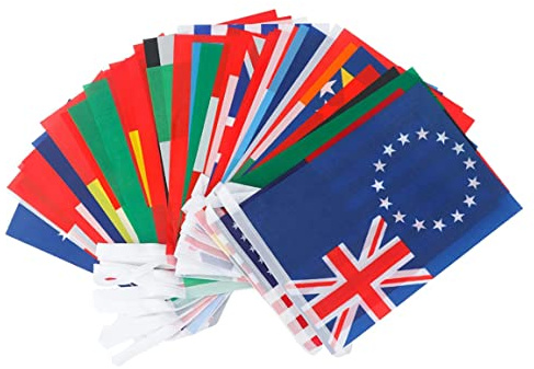 Peosaard Banderas de Países, Banderines de Cadena de Banderas de 12, 5 m con 50 de Países Al Azar Decoraciones Bares, Fiestas, Festivales, Clubes Deportivos, Guirnaldas de