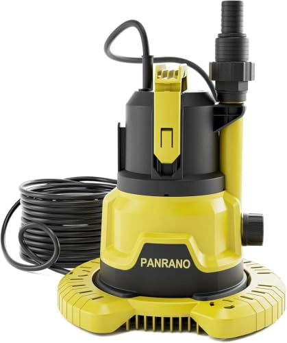 PANRANO Pool Cover Pump, 1HP Submersible Water Pump with Detachable Base, Dual Outlets, Sump Pump For Pool, Hot Tubs, Pond, Light Yellow