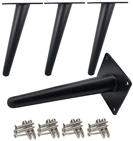 Drenky Tischbeine Metall Schwarz 4 Stück, Tischbein Konisch Schräg Rund 20cm Höhe Tischfüße Mit No-Slip Silent Base Aus Edelstahl Mit Schrauben für Sofas, Tische und andere Möbelbeine