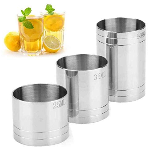 Zonfer 3pcs 25ml, 35ml, 50ml Drinks Measure Cup, Jigger Shot Measure Cup, Measuring Cup for Bar Party Wine Shaker