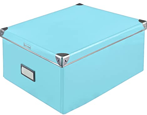 Idena 11009 - Aufbewahrungsbox aus festem Karton, Deckel mit verstärkten Kanten aus Metall, Allzweck-Box in Türkis inklusive Beschriftungsfeld, für Ordnung im Haushalt, Büro und Arbeitszimmer