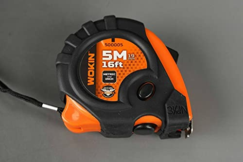 TOOLSTEK Wokin Mètre à ruban rétractable professionnel Mesures impériales et métriques avec clip de ceinture en métal 5 m 5 m avec fonction 3 boutons d'arrêt et pouce métrique