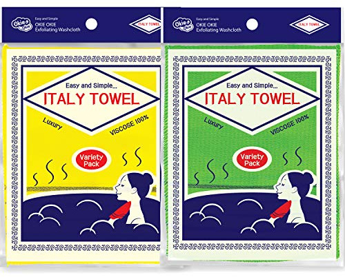 [ 8PCS ] Korean Asian Exfoliating Washcloth Italy Towel - Scrubbing Cloth for Removing Dead Skin Callus, Cleaning Pores and Reducing Acne Breakout and Blackhead (02. Green 4pcs + Yellow 4pcs)