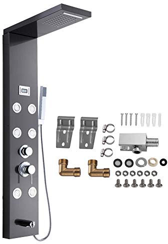 Shower Panel Column Tower LED Shower System with 6 Functions, Bathroom Shower Panel System Water Tower LED Temperature Screen with Handheld Shower Massage Jets