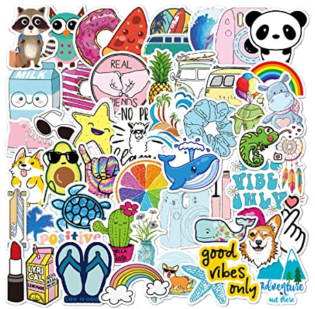 Aesthetic Stickers, 50 Pcs Cute Kawaii Sticker Vsco Vinyl Cartoon Anime Indie Waterproof Scrapbooking Decorative Sticker for Car Scrapbook Water Bottle Laptop Phone Skateboard Luggage Guitar, Style A