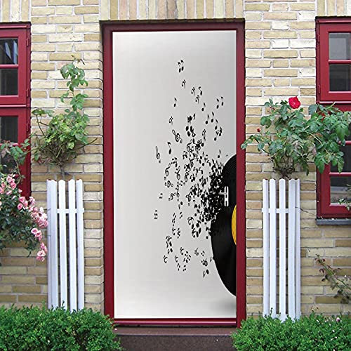 LuSeven stickers paroi de douche Notes de musique disque noir 50x125cm(19.68 inches * 49.21 inches) Autocollants de porte 3d, PVC Auto-adhésifs Sticker Porte, Poster de porte Décoration Maison, Salon,