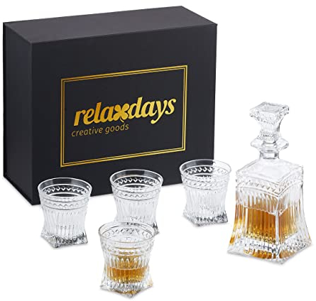 Relaxdays Set da Whisky, Caraffa da 500 ml, 4 Bicchieri da 240 ml, Decanter da Cognac, Confezione Regalo, Trasparente, H x L x P: 25 x 10,5 x 10,5 cm