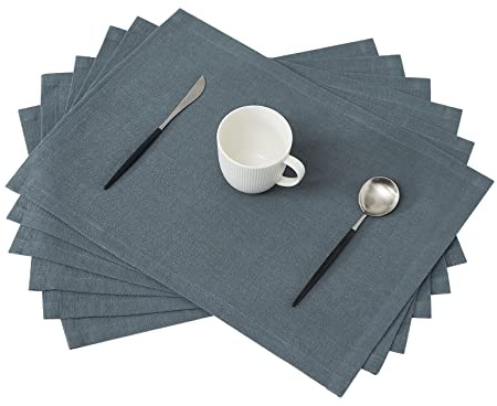 Berklan Leinen Tischsets Platzsets 45 x 30 cm 6er Set 80% französischer Flachs 20% Baumwolle Weich Langlebig Waschbar Blauer See