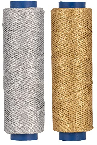 Shelver Waxed Gold & Silver Thread for Crafting, 1mm Waxed Cord for Jewellery Making, Gold & Silver String for Baubles, Ornaments, Gift Tags, 200 metres