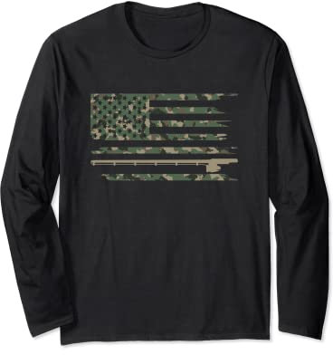 Angelbekleidung mit amerikanischer Flagge, Camouflage, Angeln Langarmshirt