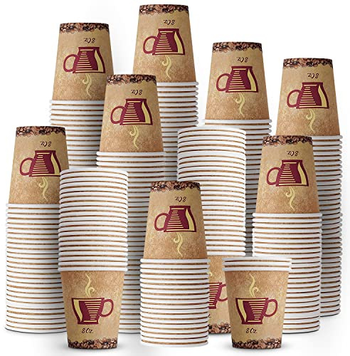 MaxxCore Tazas de café de papel a granel, paquete de 500 vasos de papel de 8 onzas, vasos de papel desechables fuertes para café y té, tazas de espresso para chocolate caliente, capuchino, té, ideal