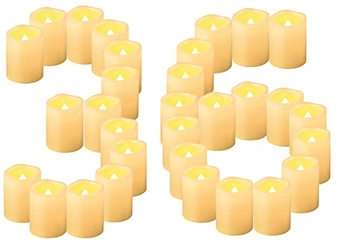 CANDLE IDEA 36 Stück 5cm LED Teelichter Kerzen mit Batterie, Warmweiß Elektrische LED Flammenlos Votivkerzen, Flackernd Flamme LED Teelichter Kerzen für Outdoor Party Garten Halloween Weihnachten Deko