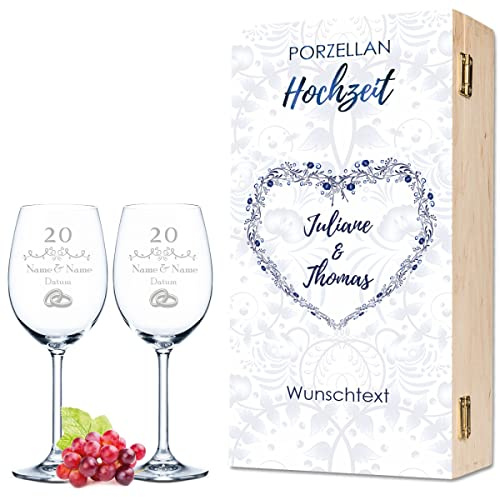 Leonardo Copas de vino con grabado – Diseño de boda de porcelana – Personalizado con nombre y fecha incluida caja de madera – Regalos para parejas, bodas, compromiso aniversario Color Daily