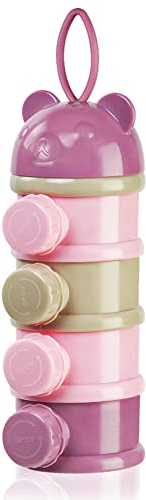 Vicloon Dosatore per Latte in Polvere, Dispenser di Latte in Polvere con 4 Scomparti, Impilabile Contenitore Spuntino e Dosalatte in in Polvere per Viaggio, Cereali, Frutta (Rosa)