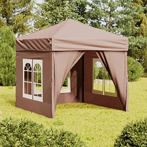 Tidyard Partyzelt Faltbar mit Seitenwänden Faltpavillon Pavillon Gartenpavillon Gartenzelt Festzelt Bierzelt für Garten, UV Schutz und Wasserabweisend, Taupe 2x2 m