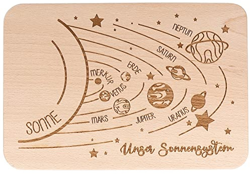 Spruchreif Tabla de desayuno Unser Sonnensystem | Tabla de desayuno grabada | Regalo escolar para niños y niñas | Tabla de pan para niños | Regalo escolar | Planetas