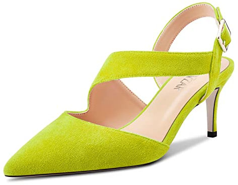 HEUIVZAR Donna Medio Spillo Tacco Heel a Punta Sandali Slingback Fibbia Feste Cute 6.5 CM Heels Verde Lime 40 EU