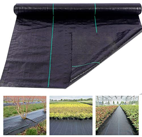 BOTOWI 142g/㎡ Garden Barriera di Erbacce Tessuto Paesaggio, Tappetino da Giardinaggio con Blocco di Erbacce, Copertura del Terreno per Impieghi Gravosi, Facile da Installare,Nero,3x100ft/0.91x30m
