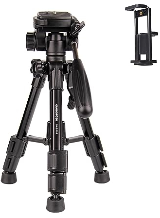 CAMBOFOTO 24'' Mini Compact Portable Travel Tripod for Smartphones and Small Cameras, Lightweight Portable Tabletop Stand with 3-Way Pan Head, Lightweight Tripod with 2-in-1 clip for Photography