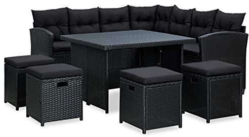 Homgoday 6-TLG. Gartenlounge Set mit Auflagen Sitzgruppe Gartenmöbel Set Gartenlounge Gartensofa Sitzgarnitur Balkonmöbel Loungemöbel Gartengarnitur Poly Rattan Schwarz