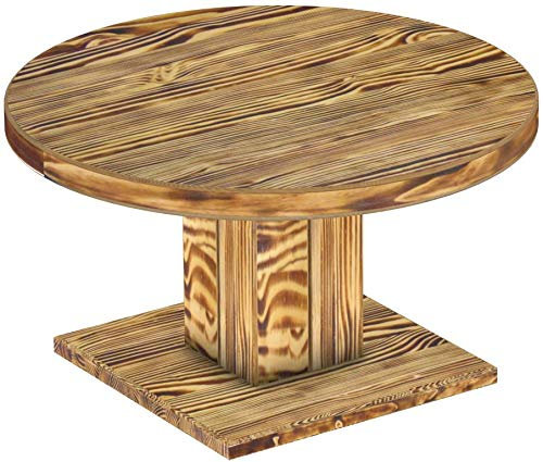 B.R.A.S.I.L.-Möbel Brasilmöbel Couchtisch Rio UNO Rund 90 cm Pinie geflammt Wohnzimmertisch Holz Säulentisch Pinie Massivholz Stubentisch Beistelltisch Größe und Farbe wählbar