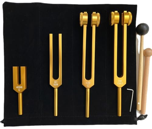 RATSTONE Stimmgabel,Stimmgabel Neurologie,Set von 4 Stimmgabeln (128 Hz, 136,1 Hz, MI 528 Hz, 4096 Hz), Ideale Stimmgabeln für Heilung, Chakrenheilung, Klangheilung, Anti-Kompression.