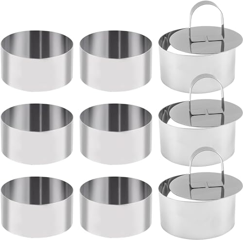 9 Pack Stainless Steel Round Cake Mousse Mold with Pusher,Small Round Pastry Cake Baking Rings,Round Cake Mold Rings for Home Kitchenware (3.15 in Diameter)