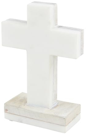 Mud Pie White Marble Wood Cross; 7 x 3 3/4