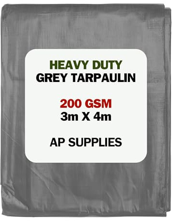 AP Supplies Grey Tarpaulin 200gsm, 3m x 4m, Waterproof