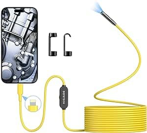 DEPSTECH, Endoskop-Inspektionskamera für iPhone, Inspektionskamera mit Licht, FHD-Endoskop mit Bluart 3.0, 7 mm schlanke Sonde, 16,4 Fuß halbstarres Kabel, wasserdichte IP67-Schlangenkamera für iOS-Sm