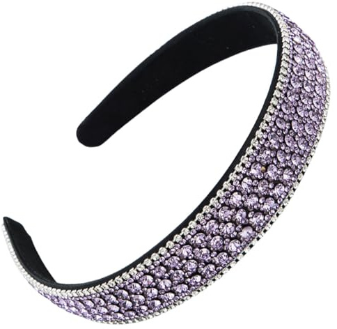 scicent Purple Headband Rhinestone Hairband Jeweled Bling Beaded Wide Hair Bands Wedding Birthday Headpiece Sparkly Crystal Head Bands Glitter Sparkle Bridal Dress Women Girls 16711