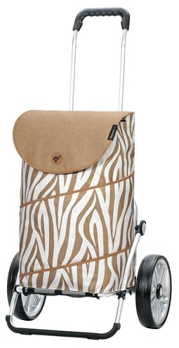 ANDERSEN Einkaufstrolley - Royal Shopper Tyra Zebra | mit Kugellagerrädern, große Räder, 25 cm, aus Alu, bis 50 kg - Tasche mit Kordelzug, Innenfach, Reflektoren, 46 L