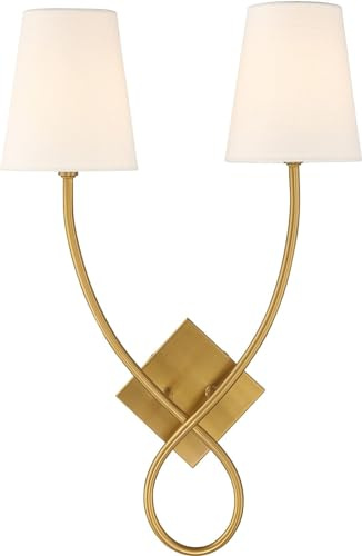 Savoy House 9-4928-2-322 Barclay Modern Vintage White Linen Fabric Wall Sconce, 2-Light 120 Total Watts, 23 H x 16 W, Warm Brass