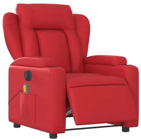 vidaXL Massagesessel, Sessel Elektrisch, Relaxsessel mit Liegefunktion Vibrationsfunktion, Fernsehsessel Liegesessel für Wohnzimmer, Rot Kunstleder