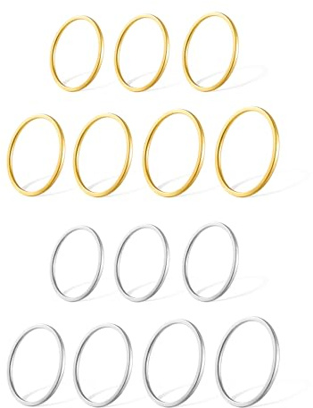 ALEXCRAFT Set Anelli Donna Impilabili Nocche Midi in Acciaio Inossidabile - Oro e Argento Fedine Sottili Per Tutte Le Dita Pollice Mignolo