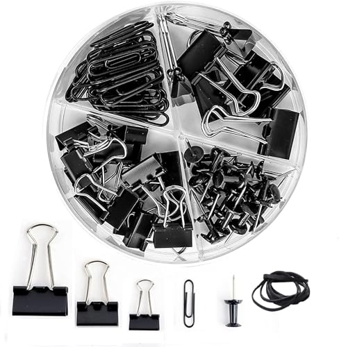 Büroklammern, Bulldoggen-Clips, schwarz, Büroklammern, gemischtes Set, verschiedene Größen, Büroklammern, Gummibänder für Büro und Schulbedarf, Schreibtischzubehör (500 Stück, schwarz)