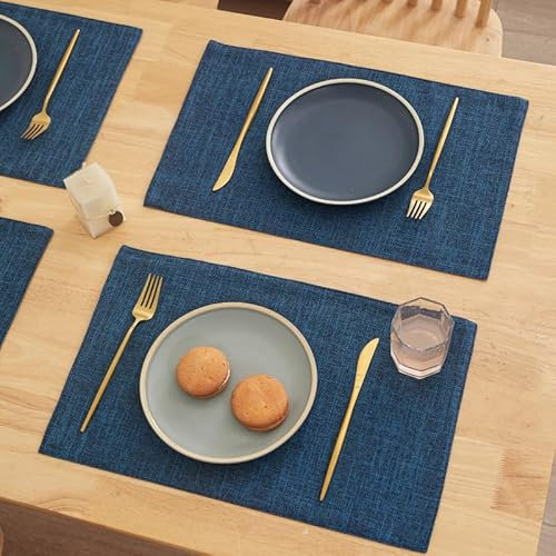 Manteles Individuales Plastico Azul Marino Juego de 8 Manteles Individuales bajoplatos Aislante Calor Lino Antimanchas Antideslizantes decoración Mesa Comedor Cocina 45X30cm