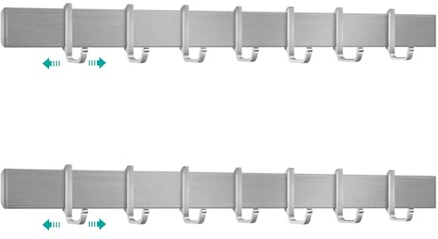 Poprkdre küchenutensilienhalter 40cm mit 7 abnehmbaren Haken (2 Pack) | hakenleiste küche ohne Bohren, Aluminium Hakenleiste, Matte Oberfläche, Schwarz