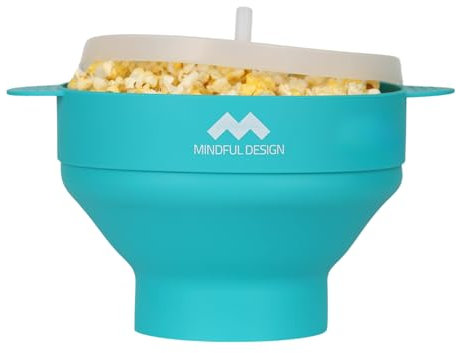 The Mindful Design - Cuenco de silicona para palomitas de maíz para microondas, sin BPA y apto para lavavajillas (cian)