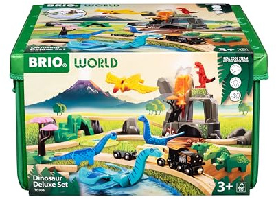 BRIO World Dinosaur Deluxe Set - 44-Piece FSC-Certified - Wood Train Set & Accessories - Works with All Wooden Train Sets - Dinosaur Train Engine, 2 Wagons, 8 Dinosaurs, Tracks & More - Kids Ages 3+