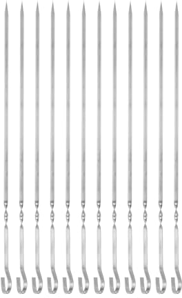 QUARKZMAN 12Pcs Brochettes de Kebab en Métal 30 cm x 4,3 mm x 1,2 mm en Acier Inoxydable avec Poignée à Anneau, Réutilisables, pour Barbecue BBQ en Plein Air, Grillades de Viande et Légumes